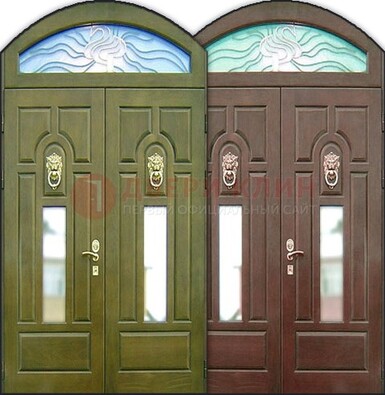 Стальная арочная дверь со стеклом ДА-17 для монолитного дома в Сертолово