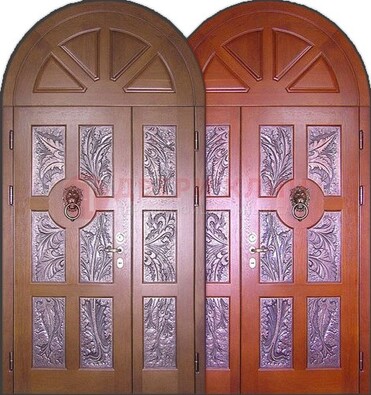 Металлическая арочная дверь со стеклом ДА-28 в коттедж в Сертолово