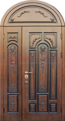 Арочная железная дверь с виноритом и узором ДА-36 в Сертолово