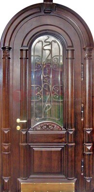 Арочная металлическая дверь массив со стеклом и ковкой ДА-50 в Сертолово