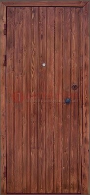 Коричневая железная дверь с евровагонкой ДЕ-18 в Одинцово