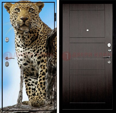 Железная дверь с рисунком гепарда снаружи ДФ-27 в Сертолово