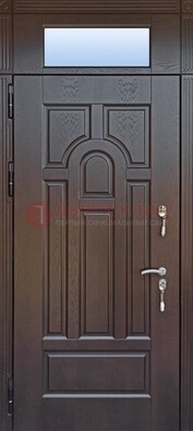 Железная дверь с фрамугой в коричневом цвете ДФГ-22 в Сертолово