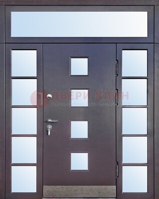 Современная железная дверь со стеклом и фрамугами ДФГ-4 в Сертолово