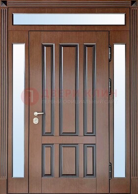 Железная дверь со стеклом и фрамугами в коричневом цвете ДФГ-8 в Сертолово