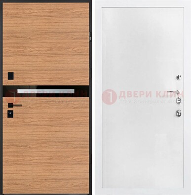 Железная коричневая дверь с МДФ в белом цвете ДМ-313 в Сертолово