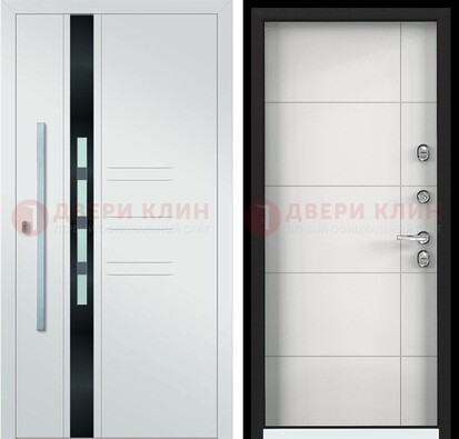 Металлическая дверь в белом цвете с МДФ ДМ-323 в Сертолово