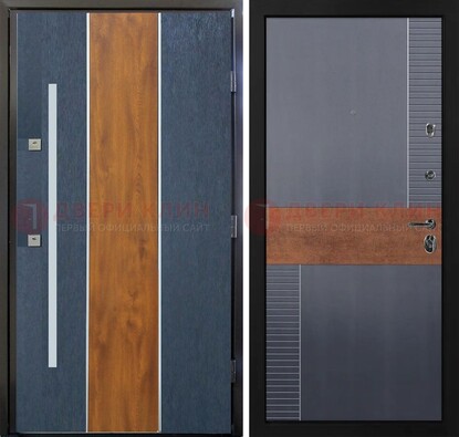 Темная металлическая дверь МДФ со вставками ДМ-411 в Сертолово