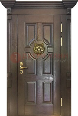 Коричневая металлическая дверь с массивом дуба ДМД-50 в Сертолово
