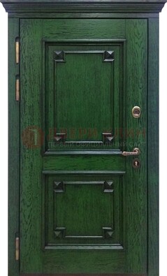 Зеленая входная дверь с массивом дуба ДМД-51 в Сертолово