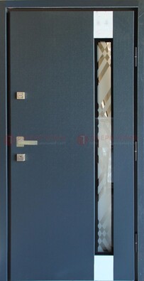 Серая стальная дверь с порошковым покрытием и стеклянной вставкой ДП-216 в Сертолово