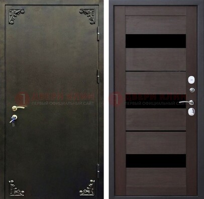 Темная входная дверь с порошковым покрытием и МДФ со стеклом ДП-236 в Сертолово