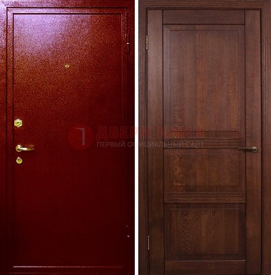 Красная железная дверь с порошковым окрасом ДП-58 в Сертолово