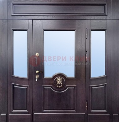Филенчатая металлическая дверь с панелью МДФ и стеклом ДПР-102 в Сертолово