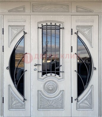 Большая парадная дверь Винорит со стеклом и ковкой ДПР-108 в Сертолово