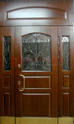 Стальная парадная дверь со вставками из стекла и ковки ДПР-30 в коттедж в Сертолово
