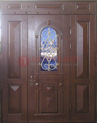Стальная парадная дверь со стеклом и ковкой ДПР-4 для коттеджа в Сертолово