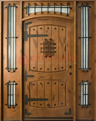 Железная парадная дверь с металлическими вставками ДПР-68 в коттедж в Сертолово