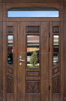 Парадная стальная дверь Винорит со стеклом и резьбой ДПР-97 в Сертолово