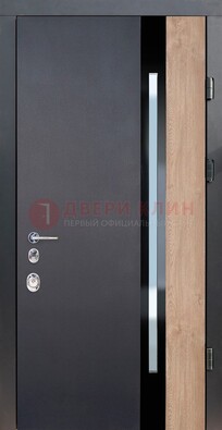 Черная металлическая дверь МДФ со стеклом ДС-14 в Сертолово