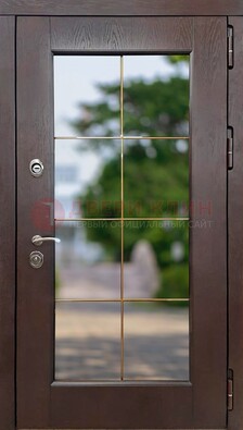 Коричневая стальная дверь со стеклом ДС-19 в Сертолово