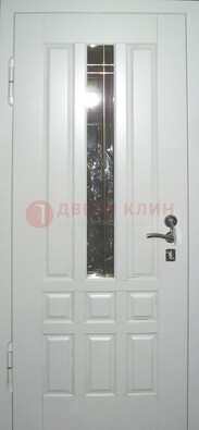 Белая металлическая дверь со стеклом ДС-1 в загородный дом в Сертолово