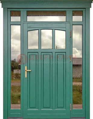 Зеленая металлическая дверь МДФ со стеклом ДС-43 в Сертолово