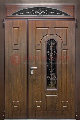 Большая металлическая дверь со стеклом и ковкой ДСК-145 в Сертолово