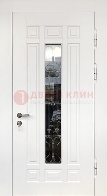 Белая стальная дверь винорит со стеклом и ковкой ДСК-191 в Сертолово