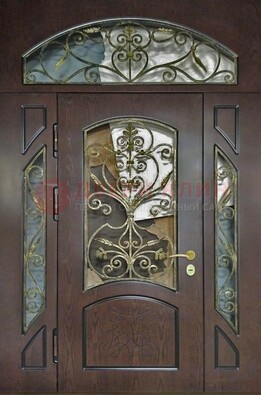 Входная дверь Винорит со стеклом и ковкой и фрамугами ДСК-213 в Сертолово