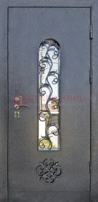 Темная стальная дверь Порошок со стеклом и ковкой ДСК-217 в Сертолово