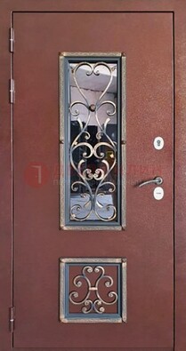 Уличная дверь Порошок со стеклом и ковкой для дома ДСК-218 в Сертолово
