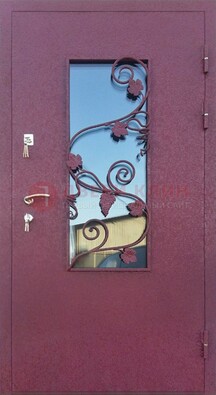 Железная дверь Порошок со стеклом и ковкой лозы ДСК-220 в Сертолово