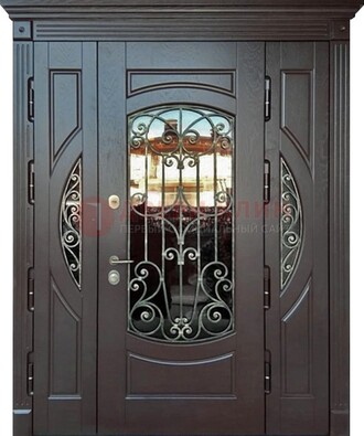 Полуторная железная дверь Винорит со стеклом и ковкой ДСК-231 в Сертолово