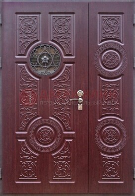 Красная железная дверь Винорит со стеклом и ковкой ДСК-235 в Сертолово