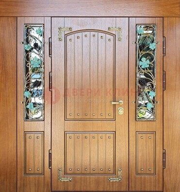 Железная дверь Винорит со стеклом и ковкой лозы ДСК-236 в Сертолово