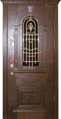 Современная железная дверь со стеклом и ковкой золотой ДСК-23 в Брянске