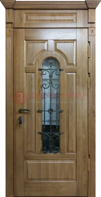 Металлическая дверь массив со стеклом и ковкой для дома ДСК-246 в Сертолово