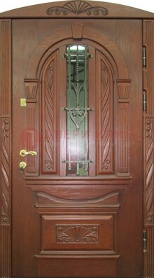 Узорная железная дверь массив со стеклом и ковкой ДСК-247 в Сертолово