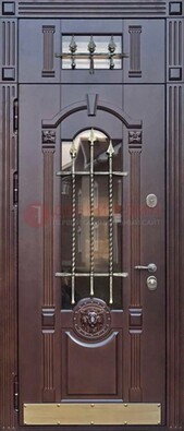 Металлическая дверь массив со стеклом и ковкой с фрамугой ДСК-249 в Сертолово
