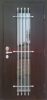 Современная стальная дверь с Виноритом стеклом и ковкой ДСК-262 в Сертолово
