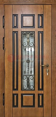 Двухцветная железная дверь Винорит со стеклом и ковкой ДСК-264 в Сертолово