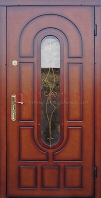 Яркая металлическая дверь Винорит со стеклом и ковкой ДСК-268 в Сертолово