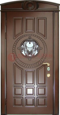 Шоколадная металлическая дверь Винорит со стеклом и ковкой ДСК-269 в Сертолово