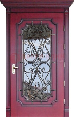 Красная стальная дверь Винорит со стеклом и ковкой ДСК-271 в Омске