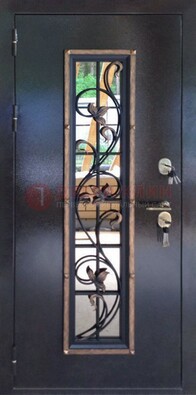 Железная дверь с порошковым напылением стеклом и ковкой ДСК-279 в Сертолово