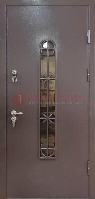 Металлическая дверь Порошок с небольшим стеклом и ковкой ДСК-282 в Сертолово