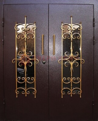 Металлическая дверь с ковкой и остеклением ДСК-49 в Сертолово