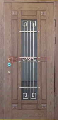 Стандартная железная дверь со стеклом темным и ковкой ДСК-5 в Мурино