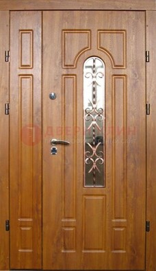Стальная дверь со стеклом и цветной ковкой ДСК-78 для панельного дома в Сертолово